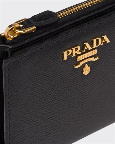 prada black small saffiano wallet|prada zipper wallet.